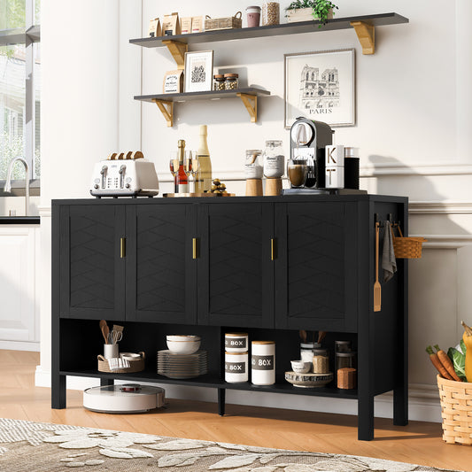 U_STYLE 55.1''Storage Sideboard with 4-Doors, Multi Functional Buffet with Open Shelf and 2-Tiers Adjustable Shelves