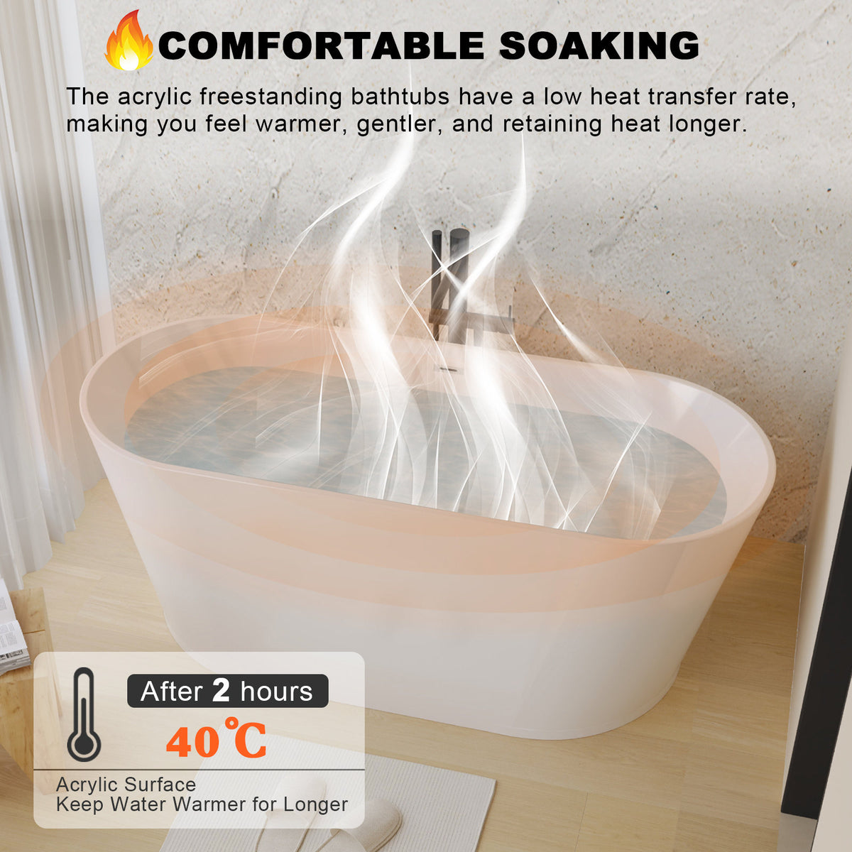 59" Acrylic Freestanding Bathtub, Stand Alone Soaking Tub, Glossy White Acrylic, Toe-tap Chrome Drain, cUPC Certified