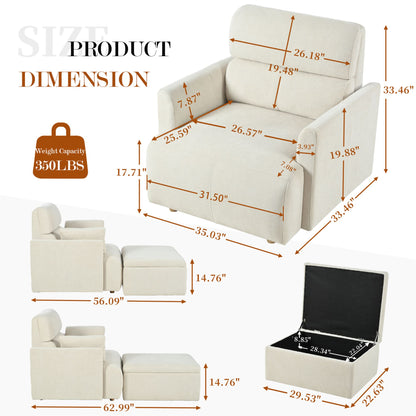 Oversized Chair w/Storage Ottoman, Wide Accent Armchair Chair for Living Room, Modern Lounge Chair, Upholstered Mid-Century Reading Chair, Comfy Living Room Chair, Deep Seat Sofa Couch(Beige Gray)