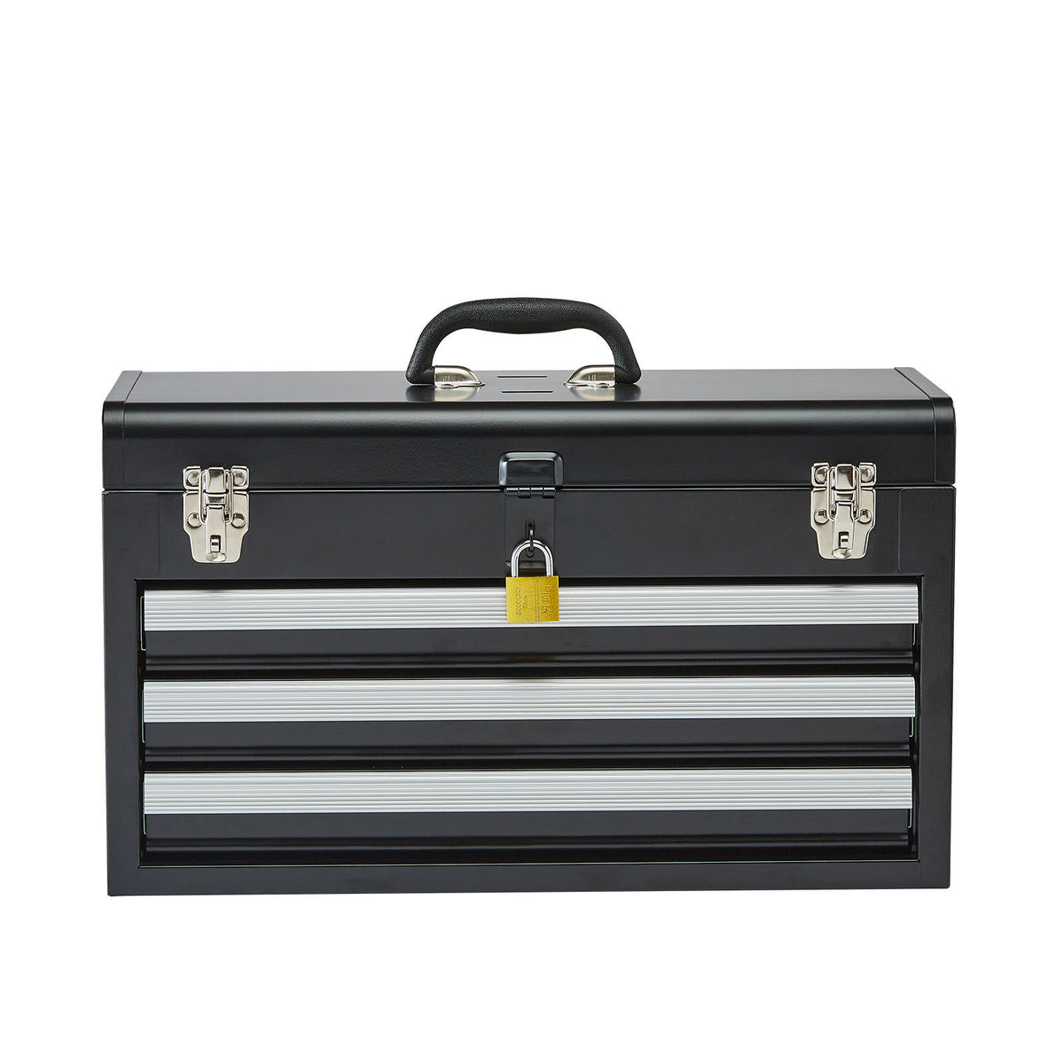 Tool Box 20.5-inch Portable Metal Tool Box with 3 Drawers Tool Organizer Black