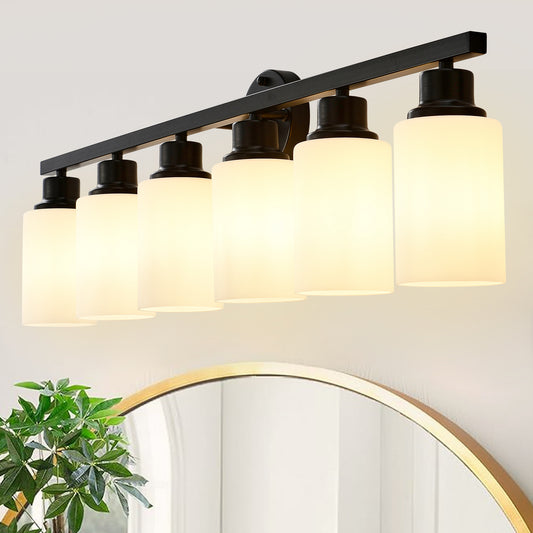 6-Light Matte Black Wall Lamps with White Glass Shades (No Bulbs) Sconce Lighting