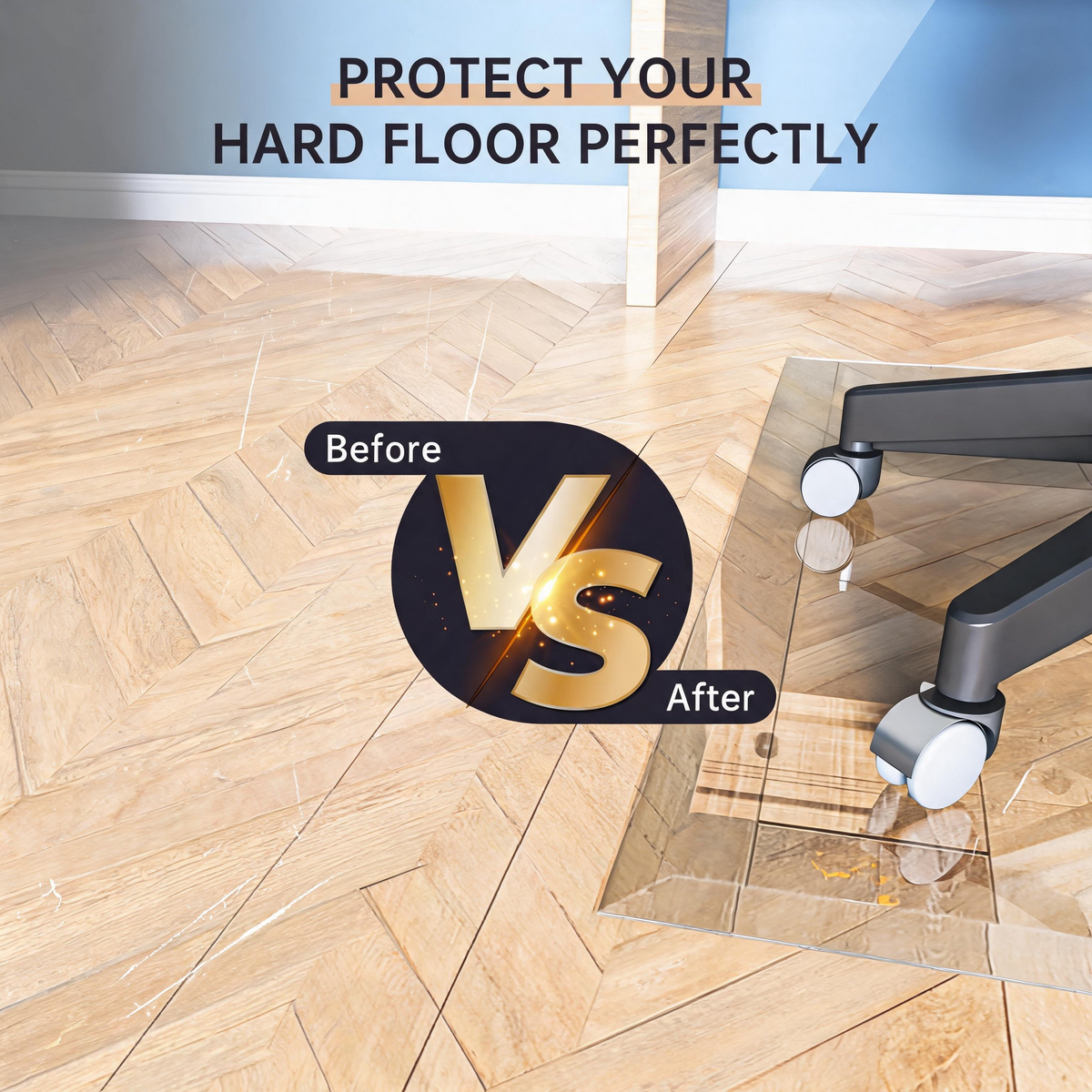 Tempered Glass 36 x 36 inch Beveled Edge Glass Chair Mat with Polished Edge Clear Office Chair Mat, Glides Smoothly, Suitable for Carpet or Hardwood Floors