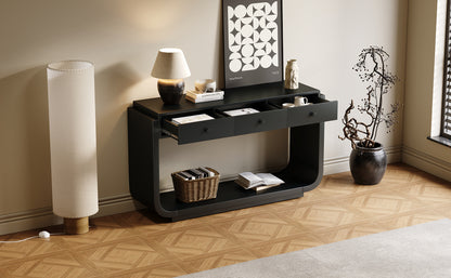Classic-Style Console Table, 3 Storage Drawers, Display Shelf, Curved Legs, Painted Finish, Black