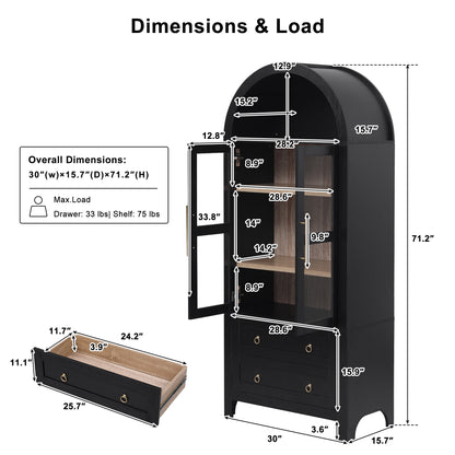 K&K 71" Tall Arched Kitchen Pantry Cabinet with 2 Large Drawers, Modern Farmhouse Kitchen Storage Cabinets with Adjustable Shelves