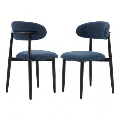 Dining Chairs Set of 2, Metal Kitchen Chairs with Modern Linen Fabric Upholstered for Dining Room, NAVY Seat