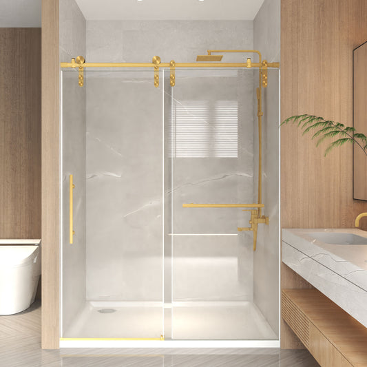 44-48' x 76' H Frameless Sliding  Shower Door, 5/16' (8mm) Clear Tempered Glass, Stainless Steel Frame,Brushed Gold