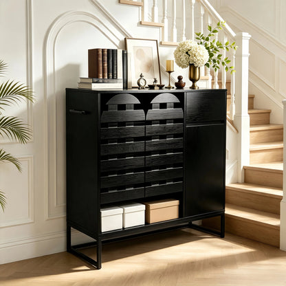 Buffet Cabinet with Storage: 44.49"Black Woven Door Accent Cabinets,with Arched Doors,with Multi layer Adjustable,with Metal Leg,woven door and drawer - for Kitchen Living Dining Room Entryway