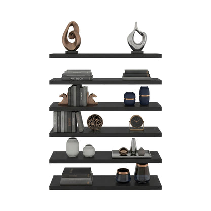 Madison 6-Piece Floating Wall Shelves Set, Wood Wall Mounted Display Shelves for Home Decor and Storage, Wenge
