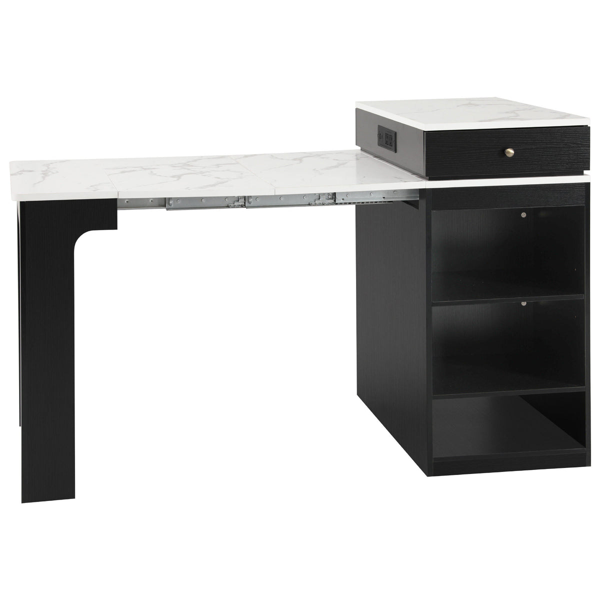 K&K 59.5" Kitchen Island with Extendable Dining Table, Kitchen Storage Table with Double-sided Storage, Kitchen Island with 2 Drawers