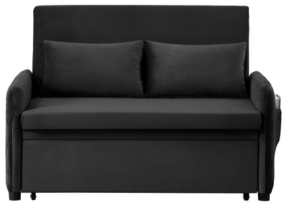 51.2' Velvet Convertible Sleeper Sofa Bed, 5-Position Adjustable Backrest Loveseat with Pull-Out Bed, Side Pocket, Multi-Functional 2-Seater Couch for Living Room, Apartment, Small Space