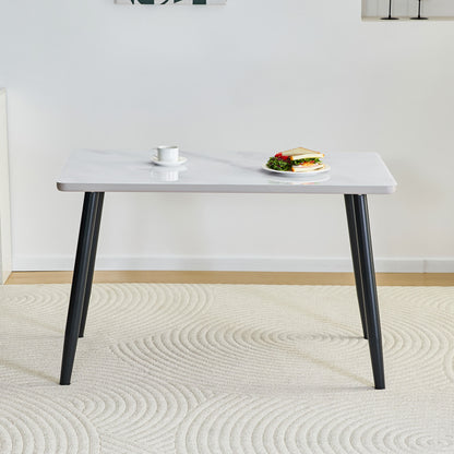 Modern minimalist rectangular dining table, suitable for 4-6 people. Tempered glass countertop+lower MDF board, imitation marble texture – Model W1151S04621