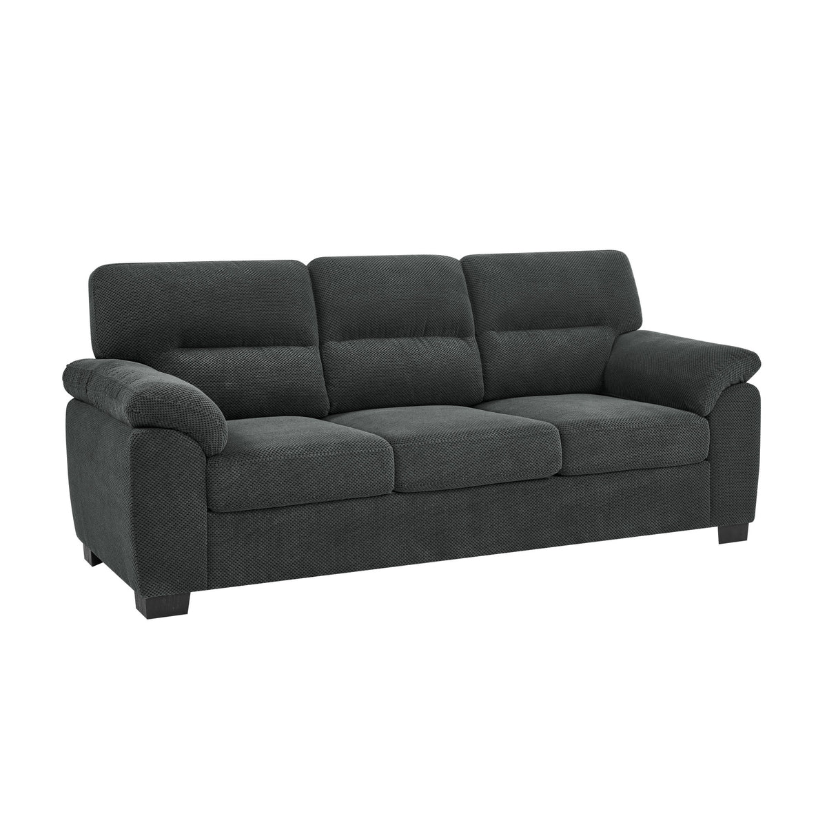 3-Seater Sofa, Dark Gray Upholstered Couch, Modern Living Room Furniture, Textured Fabric Sofa, Minimalist Settee, Comfortable Armchair, Sturdy Frame Sofa