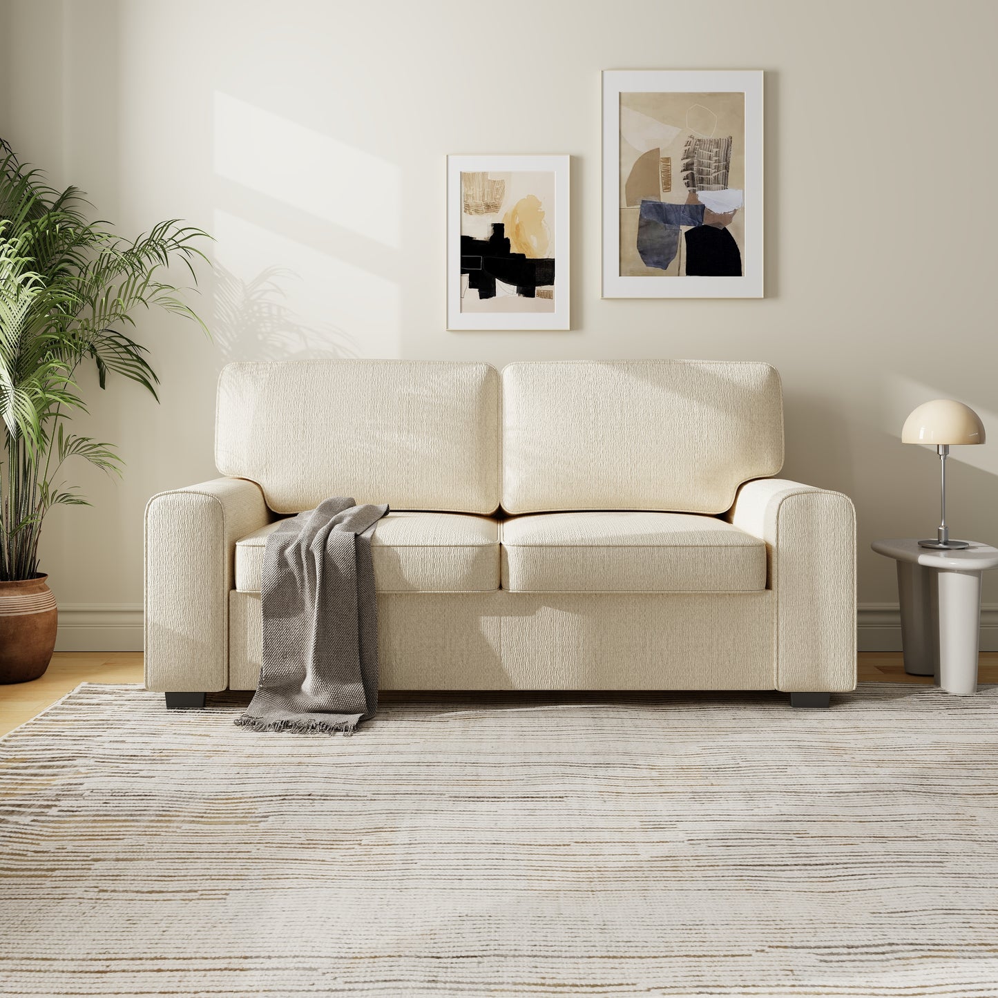 69.6' Modern Loveseat Sofa with Chenille Fabric - Deep Seat 2-Seater Couch, Spring Cushion & Sturdy Metal Frame, Cozy Small Sofa for Living Room, Bedroom, Office Apartment (Beige)