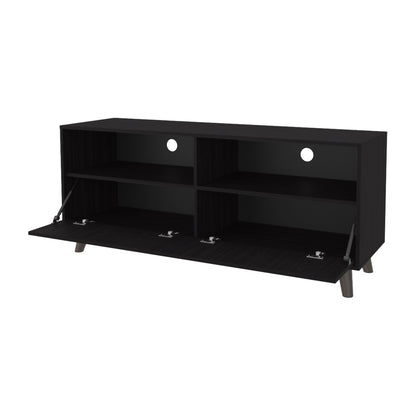 FM FURNITURE Black City Tv Stand 60" with Open Storage and 1 Door, Wengue