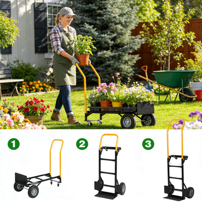 Hand Truck Dual Purpose 2 Wheel Dolly Cart and 4 Wheel Push Cart with Swivel Wheels 330 Lbs Capacity Heavy Duty Platform Cart for Moving/Warehouse/Garden/Grocery