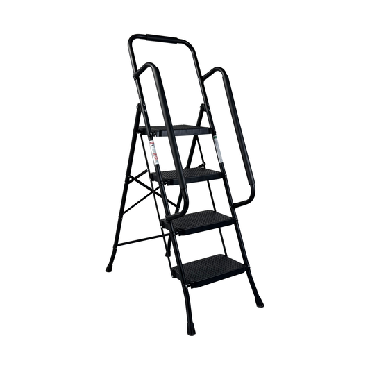 4 Step Ladder, Folding Step Stool with Wide Anti-Slip Pedal, Sturdy Steel Ladder, Convenient Handrail, Lightweight, Portable Steel Step Stool
