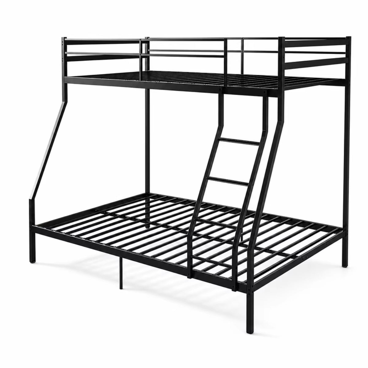 Twin Over Full Bunk Bed, Heavy Duty Metal Bunk Bed Frame with Anti-Slip Ladder & Safety Guardrails, Space-Saving Bunkbeds for Kids Teens Adults, 8.6" Under-Bed Storage, Black