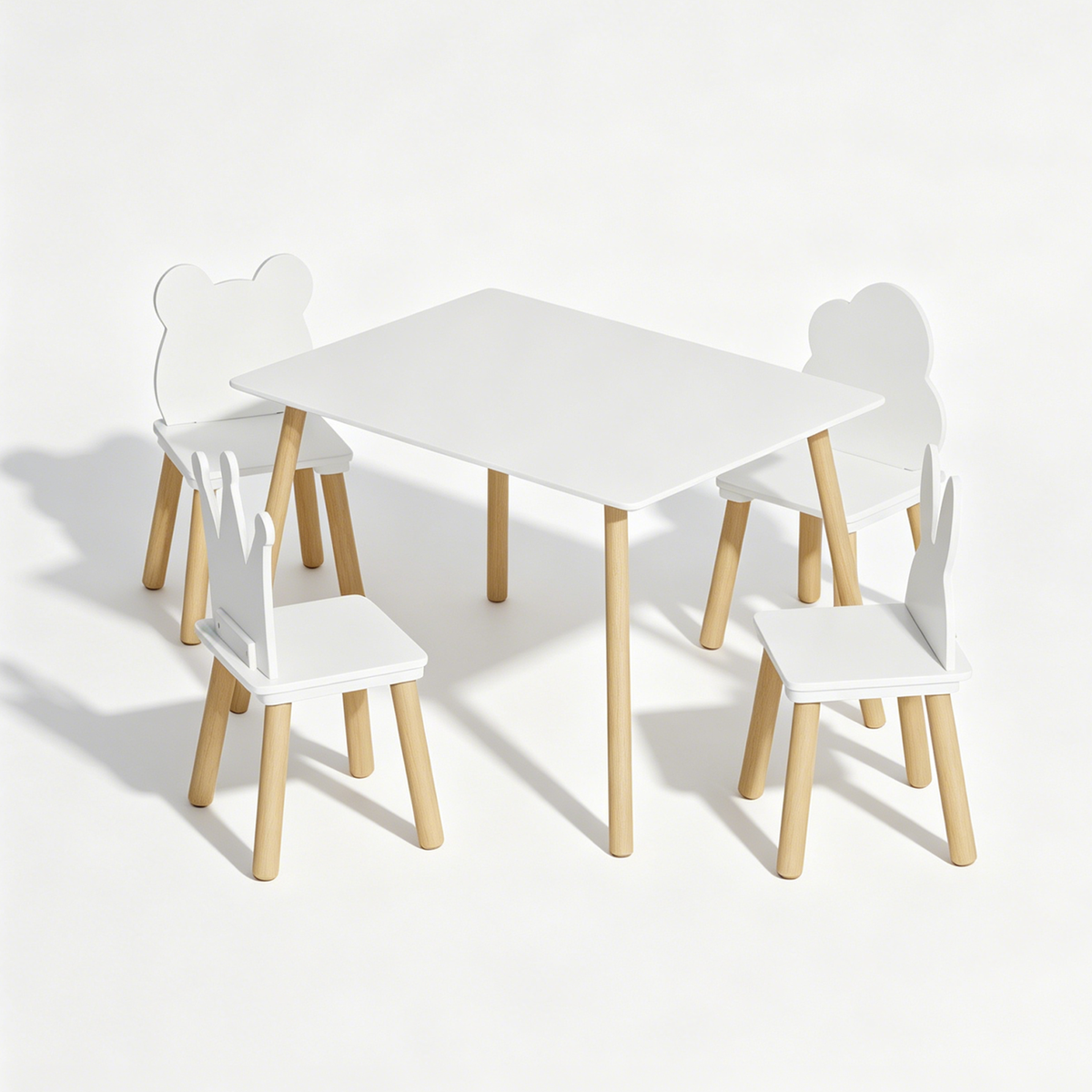 Big Kids Table and 4 Chairs Set, 5 Pieces Toddler Table and Chair Set, Wooden Activity Play Table Set (White)