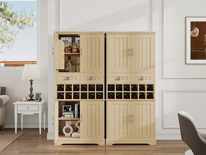 70.9" Tall Farmhouse Wine Storage Cabinet, Removable 12-Bottle Wine Rack, 2 Spacious Drawers, 4 Door Shelves, Adjustable Shelves & 2-Tier Storage Cabinets for Kitchen, Dining Room,Natural