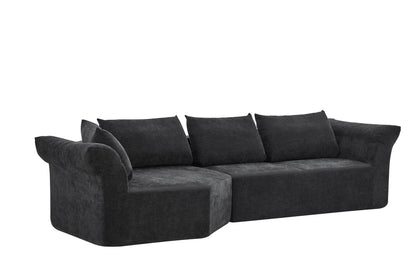 Modern Minimalist Modular Sectional Sofa, Left Arm, Wide Armrests & Throw Pillows, Elegant Curved Corner Sofa for Living Room & Bedroom-Black