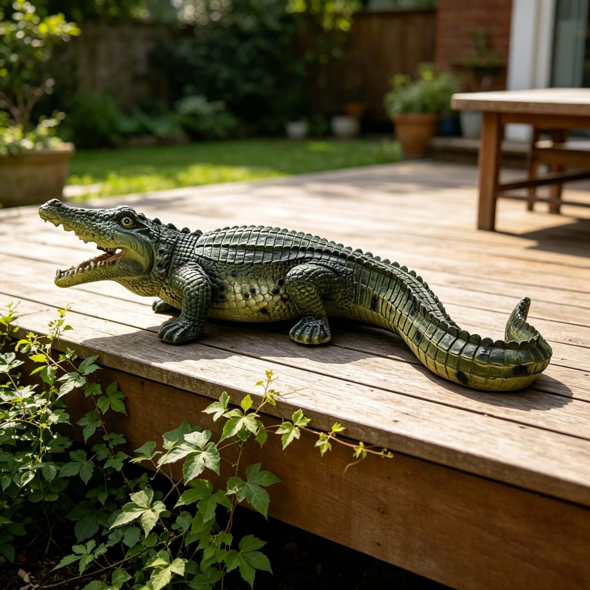 23" Simulated Crocodile Garden Statue, Resin Animal Ornament, Creative Indoor & Outdoor Decor for Garden, Porch, Pond & Backyard