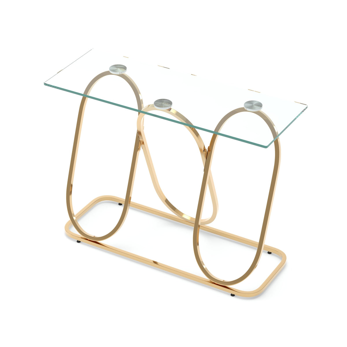43.3' Modern Tempered Glass Console Table with Ring-Shaped Frames, Metal Frame and Clear Tempered Glass,Suitable for Living Room,Hallway,Corridor and Bedroom - Gold