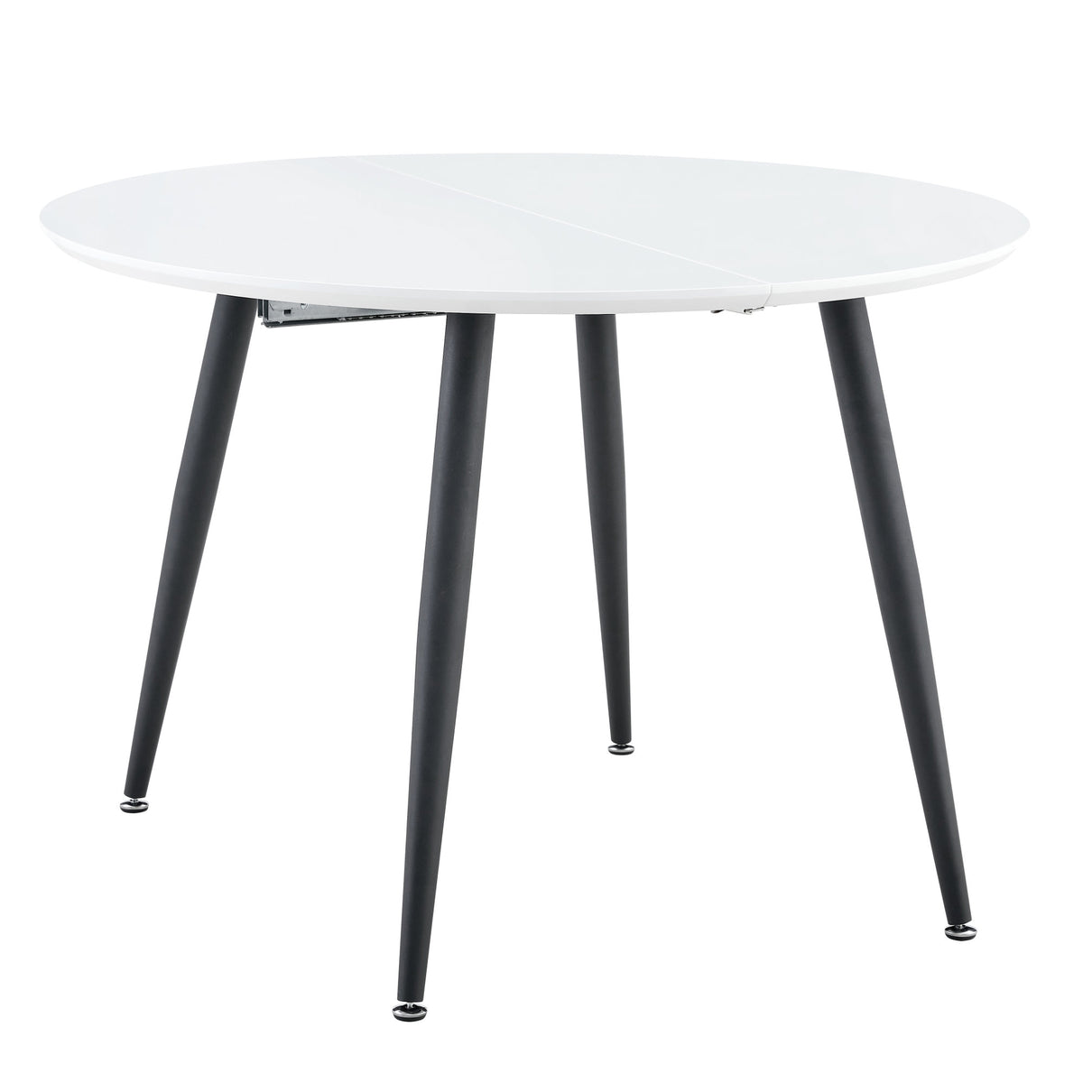 Using a clever telescopic mechanism, this white medium density fiberboard tabletop is paired with black metal legs, resulting in a smooth and delicate surface. Its unique design creates a smooth.