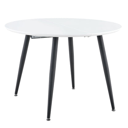 Using a clever telescopic mechanism, this white medium density fiberboard tabletop is paired with black metal legs, resulting in a smooth and delicate surface. Its unique design creates a smooth.