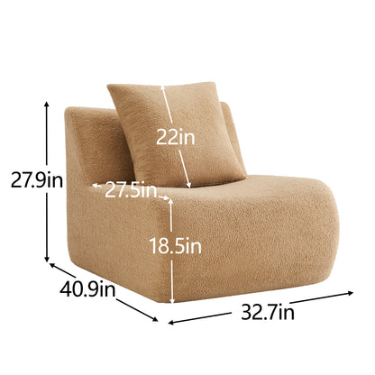 Armless Sofa W/Pillow Teddy Fabric-Camel