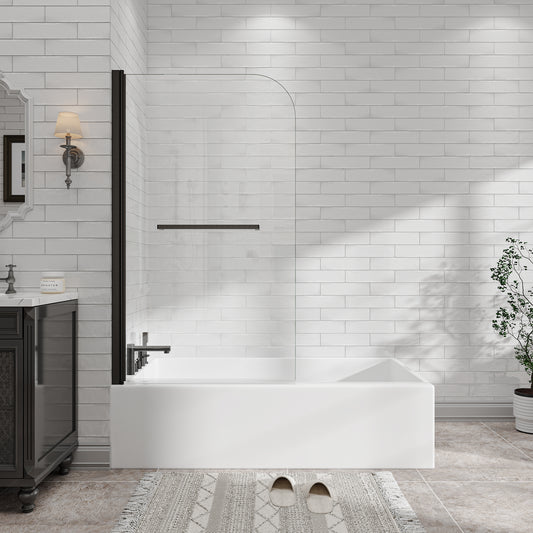 31'-32' W x 55' H Matte Black Flexible 180° Pivot Shower Door Reversible Installation Frameless Bathtub Screen,1/4'(6MM) Tempered Glass With Nano Easy Cleaning And Stick Explosion-proof Membrance