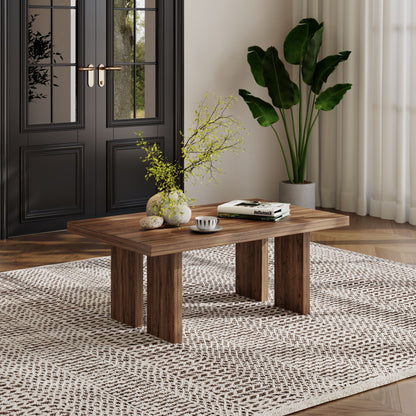 39.37" Solid Wood Coffee Table, 100% Real Wood Rectangular Center Table, 39.37" × 23.62" × 15.75", Modern Wooden Cocktail Table for Living Room, Apartment and Office