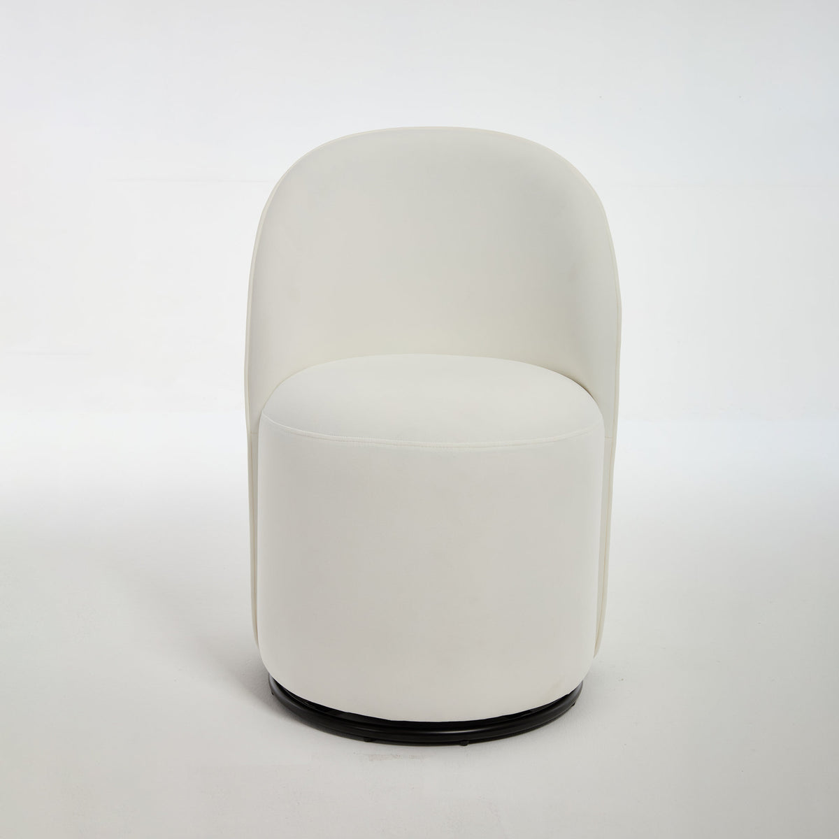 Mid Century Modern Velvet Barrel Chair, 360 Degree Swivel Armless Dining Chair in Cream, Metal and Wood Frame with High-Density Sponge Cushion