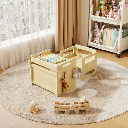 Montessori Weaning Table and Chair Set, Adjustable Wooden Toddler Table and Chair Set, Kids Activity & Play Table for Eating, Drawing, Learning and Playing(Natural)