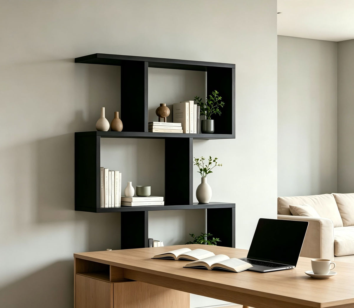 Three layer simple household black bookshelf