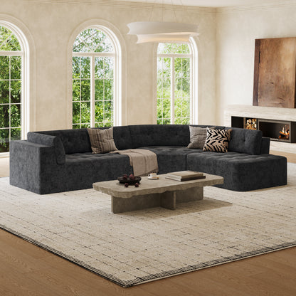 119'' Sectional Sofa, Curved L-Style Right-Hand Facing Couch with Fully Upholstered Arms, Tufted Design, Modern Minimalist Look