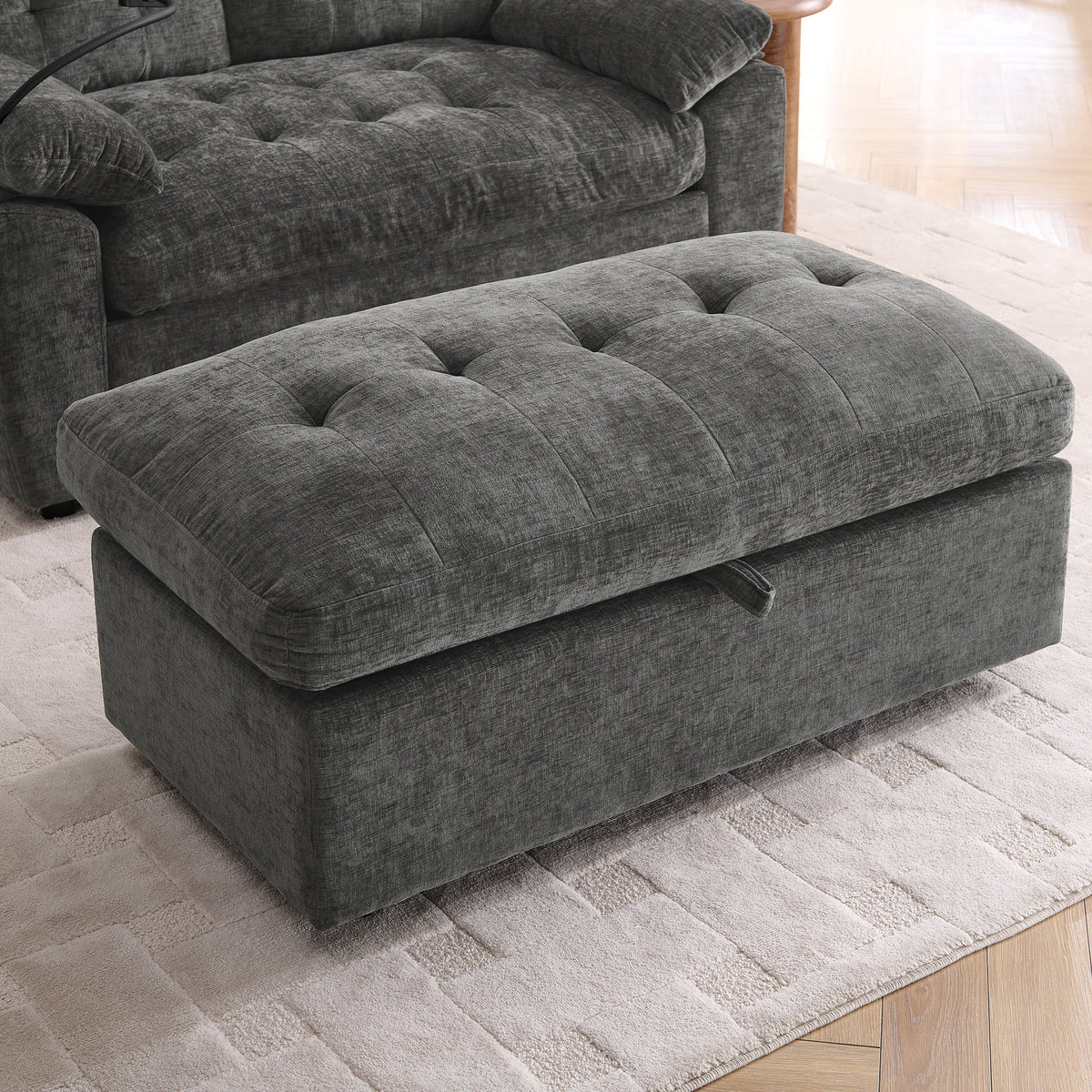 Leisure sofa chair,Double sofa recliner, with manually adjustable backrest, soft padded armrests, side USB charging port and phone stand, comes with a matching storage ottoman-Gray