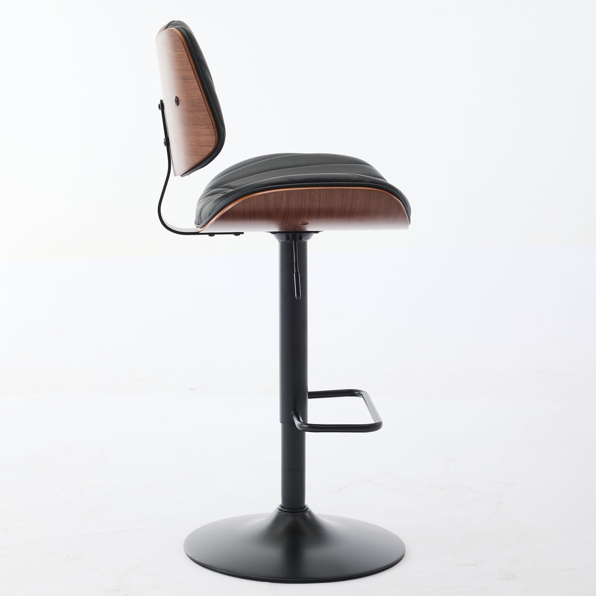 Walnut Bentwood Bar Stools Mid Century Modern Adjustable Counter Height Black Leather Upholstered 360°Swivel Bar Chairs for Kitchen – Model W1143P173514