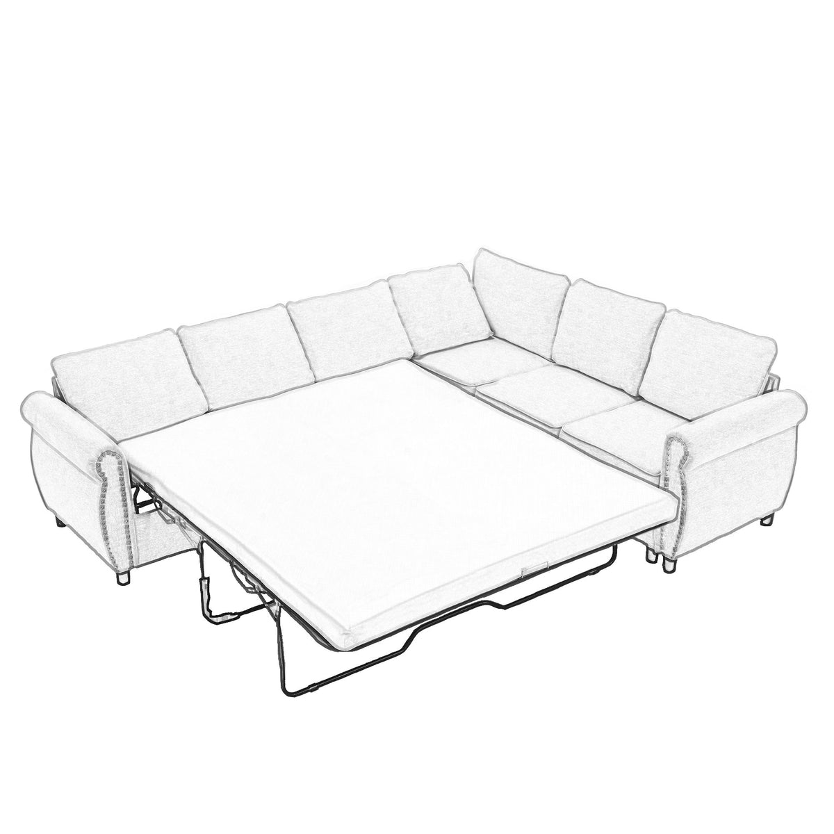 [NEW ARRIVED] [VIDEO PROVIDED] Sleeper Sofa, 2 in 1 Pull Out Couch Bed,6 seater sofa bed, L Shaped Sleeper Sectional Sofa Couch,Riveted sofa,104'' Large combined sofa Bed in living room, Brown