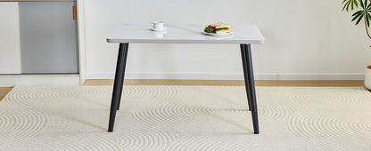 Modern minimalist rectangular dining table, suitable for 4-6 people. Tempered glass countertop+lower MDF board, imitation marble texture – Model W1151S04621