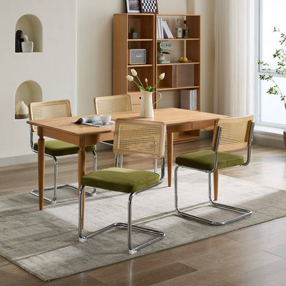 Mid Century Modern Dining Chairs Set of 2, Velvet Accent Chairs with Natural Cane Back & Stainless Chrome Base
