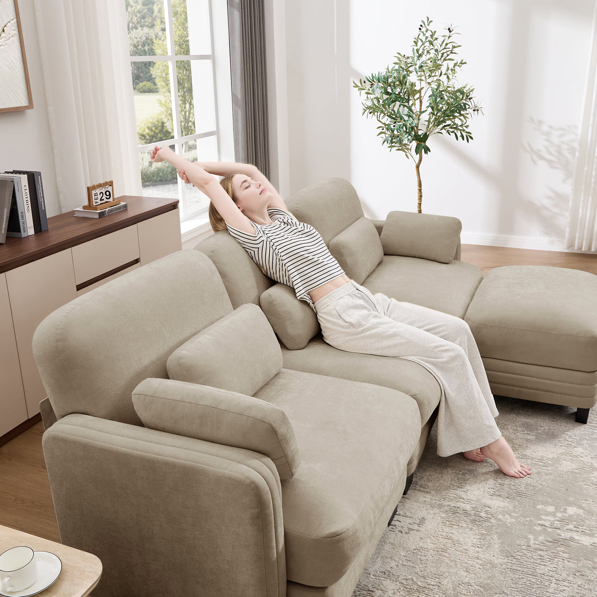 Channel Tufted Design Modern Minimalist Modular Sectional Loveseat Sofa, 2-Seater Couch with Thick Comfortable Seat Cushions, Suitable for Living Room, Bedroom and Apartment, Camel Chenille