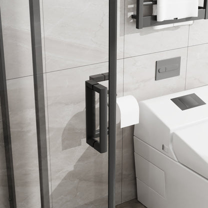 36" x 36" x 72" Corner Sliding Shower Door and Black Shower Base Combo Kit, Clear Tempered Glass, Matte Black Frame Dood & Reinforced Acrylic Base Set