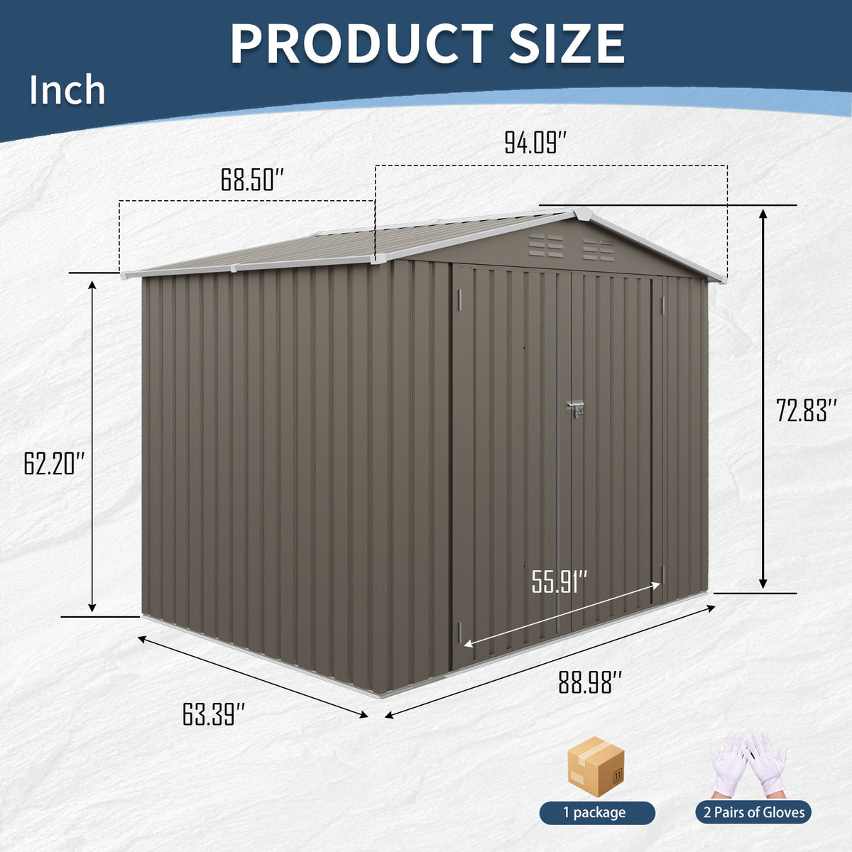 8*6 FTOutdoor Metal Storage Shed, Galvanized Steel Panel Tool House with Lockable Double Door & Built-in Vents for Backyard Garden Equipment Storage Olive Grey(7.84*5.71 FT)