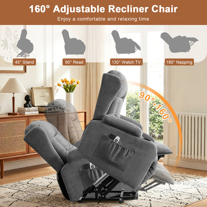 Power Lift Recliner Chair for Elderly with Massage and Heat 8-Point Massage, Lumbar Heat, Electric Lift Assistance, USB Charging Port, Dual Cup Holders, Side Pockets