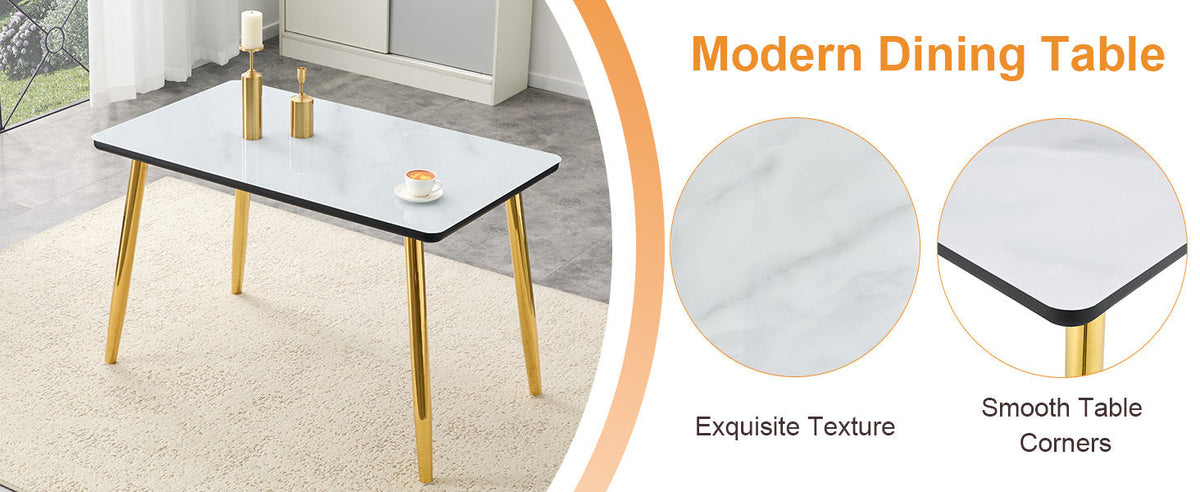 Modern minimalist rectangular dining table, suitable for 4-6 people. Tempered glass countertop+lower MDF board, imitation marble texture – Model W1151S04619