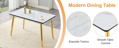 Modern minimalist rectangular dining table, suitable for 4-6 people. Tempered glass countertop+lower MDF board, imitation marble texture – Model W1151S04619