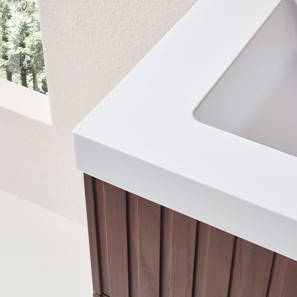 24' Wall Mounted & Floating Single Dark Walnut Bathroom Vanity with Acrylic Integrated White Basin, Pre-assembled Plywood Cabinet With 2 Drawers