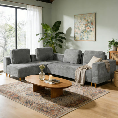 2- Piece 109' L-Shape Convertible Sectional Couches Sofas with Wood Leg,Gray