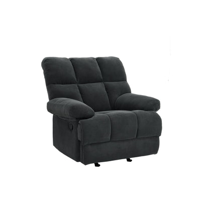 Modern Manual Rocker Recliner Chair with Nubby Upholstery Fabric in Dark Grey, Fabric +Wood and Metal Construction