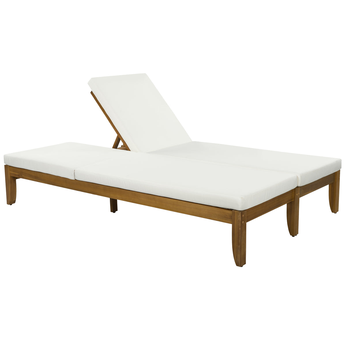 Adjustable Outdoor Patio Lounge Chair Two Seater Outdoor Recliner Patio Double Chaise Lounge with Weather-Resistant Pool Lounge Chair for Patio, Natural+Beige Cushion